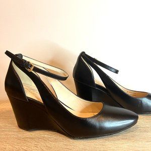 Cole Haan Grand Os Lacey Cut Out Ankle Wedge- Black Leather (NEVER WORN)